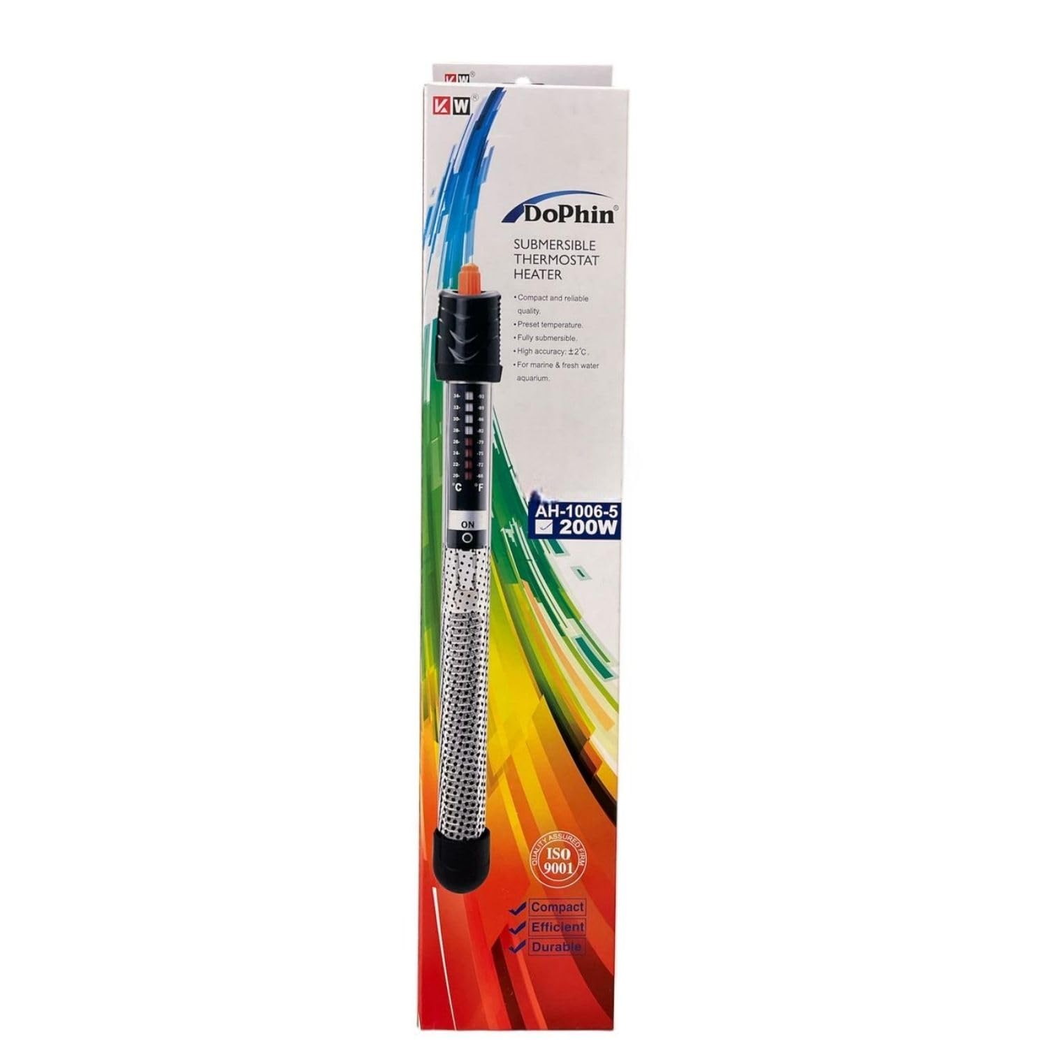 Dophin AH-1006 200W Submersible Thermostat Heater for Aquarium Fish Tank| Preset Temperature | Fully Submersible | Suitable for Tank Size 200L | (Original from Tunai Store)