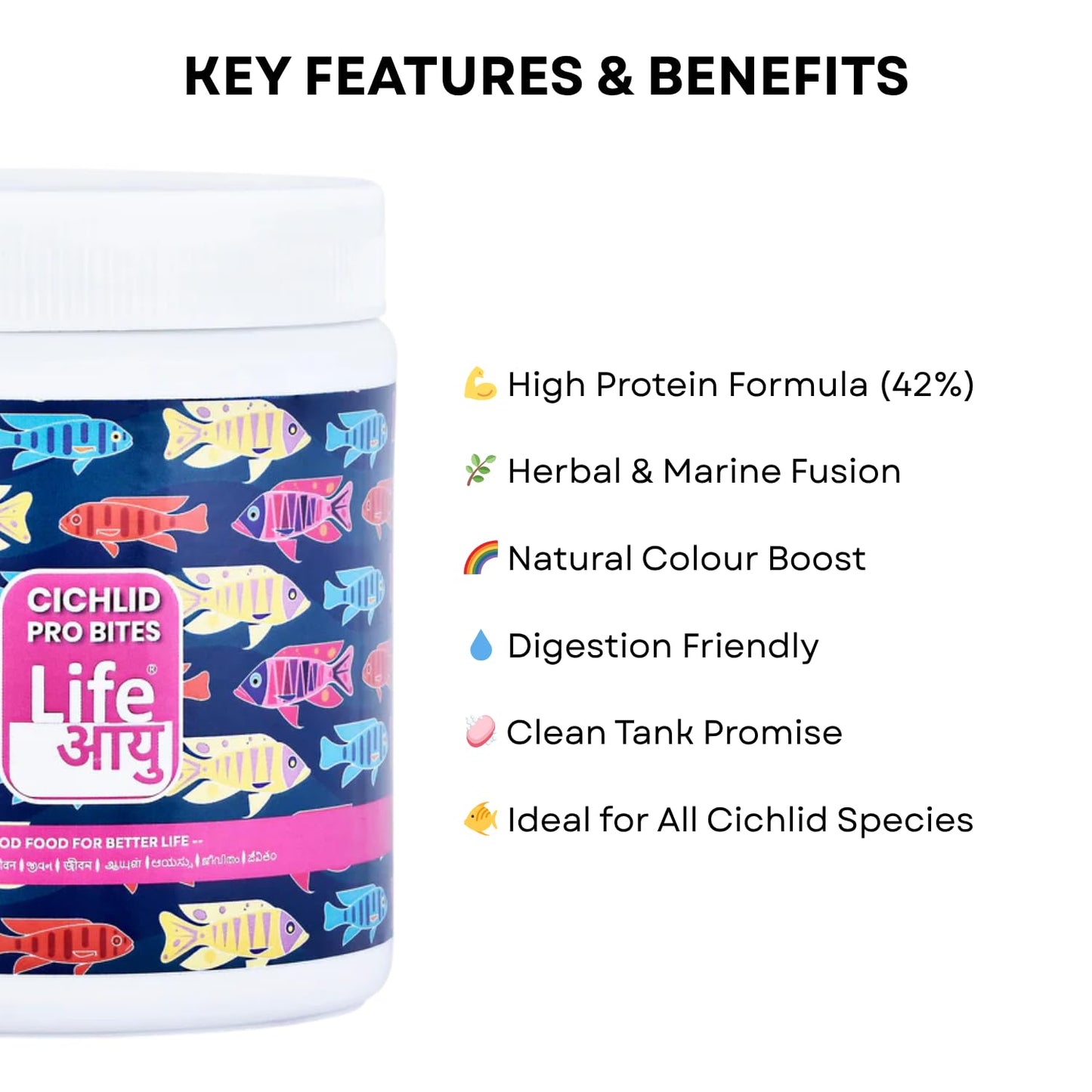 Life AAYU Cichlid Pro Bites Fish Food | Colour-Enhancing Ayurvedic Pellets for Cichlids | Ideal for All Cichlid Species (100gms)
