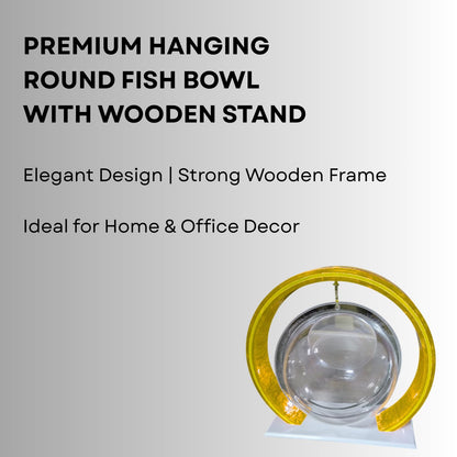 Double Bowl 6-inch Yellow Round Fish Bowl – Standing & Hanging Decorative Aquarium for Home & Office | 2-in-1 Double Bowl Round Fish Tank