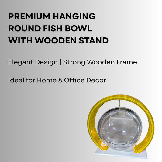 Double Bowl 6-inch Yellow Round Fish Bowl – Standing & Hanging Decorative Aquarium for Home & Office | 2-in-1 Double Bowl Round Fish Tank