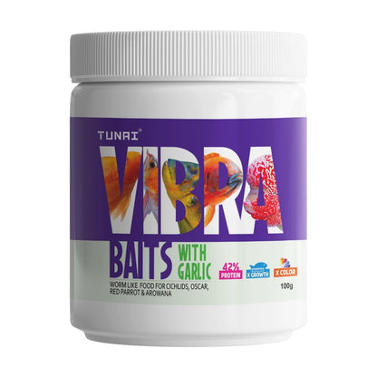 TUNAI VIBRA Bait Fish Food for Gold Fish, Angel Fish, Discus, Cichlids, Oscar, Red Parrot, Flower Horn, Arowana & Other Tropical Fishes (100g, Vibra Baits)