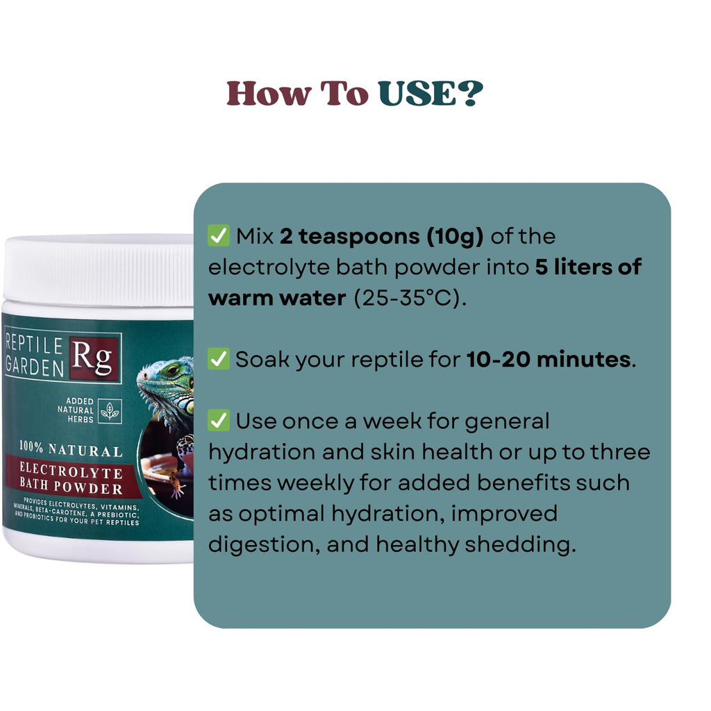 Reptile Garden Lizard and Dragon Electrolyte Bath Powder | Boosts Hydration, Wellness, and Vitality | Added Natural Herbs (100 GMS)