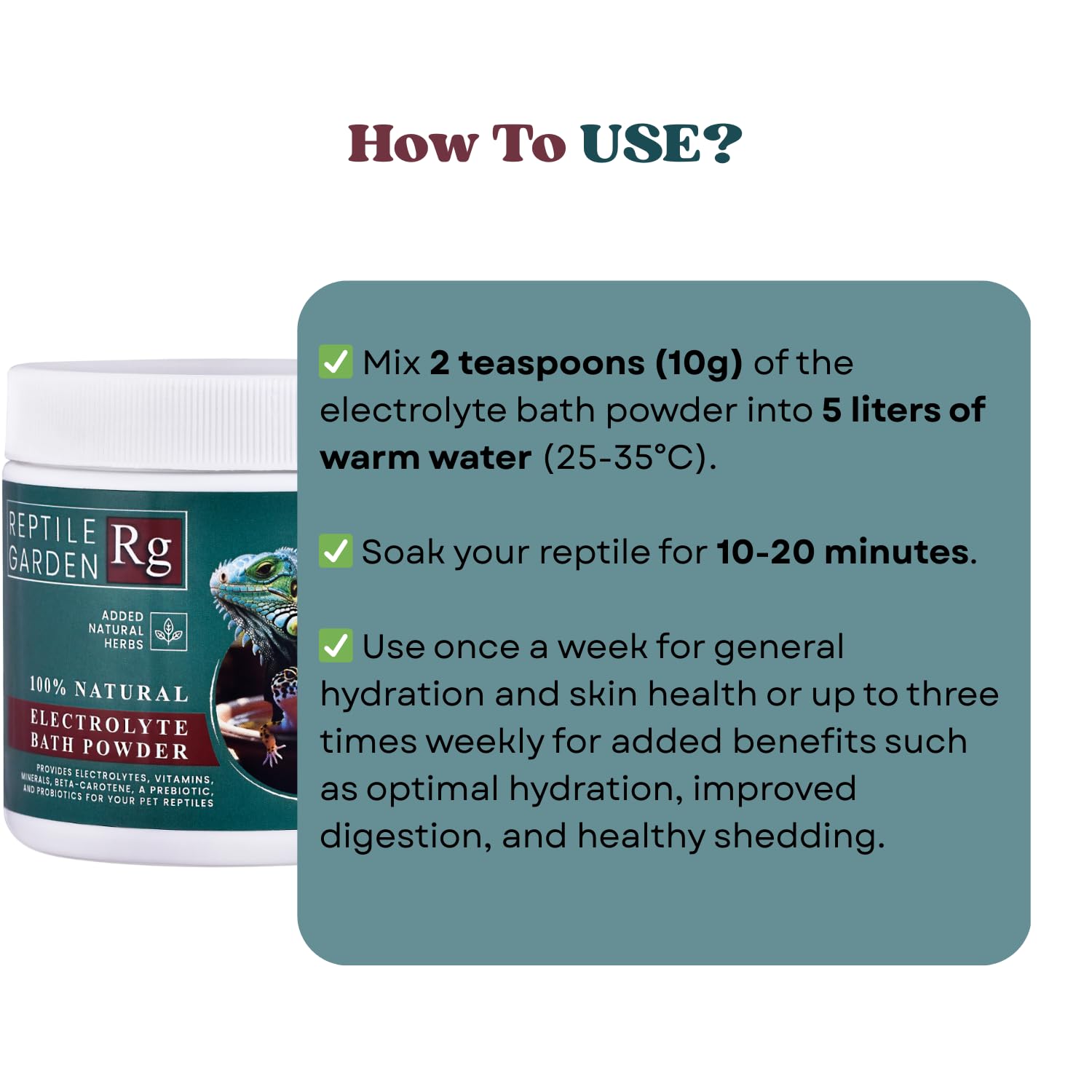 Reptile Garden Lizard and Dragon Electrolyte Bath Powder | Boosts Hydration, Wellness, and Vitality | Added Natural Herbs (100 GMS)