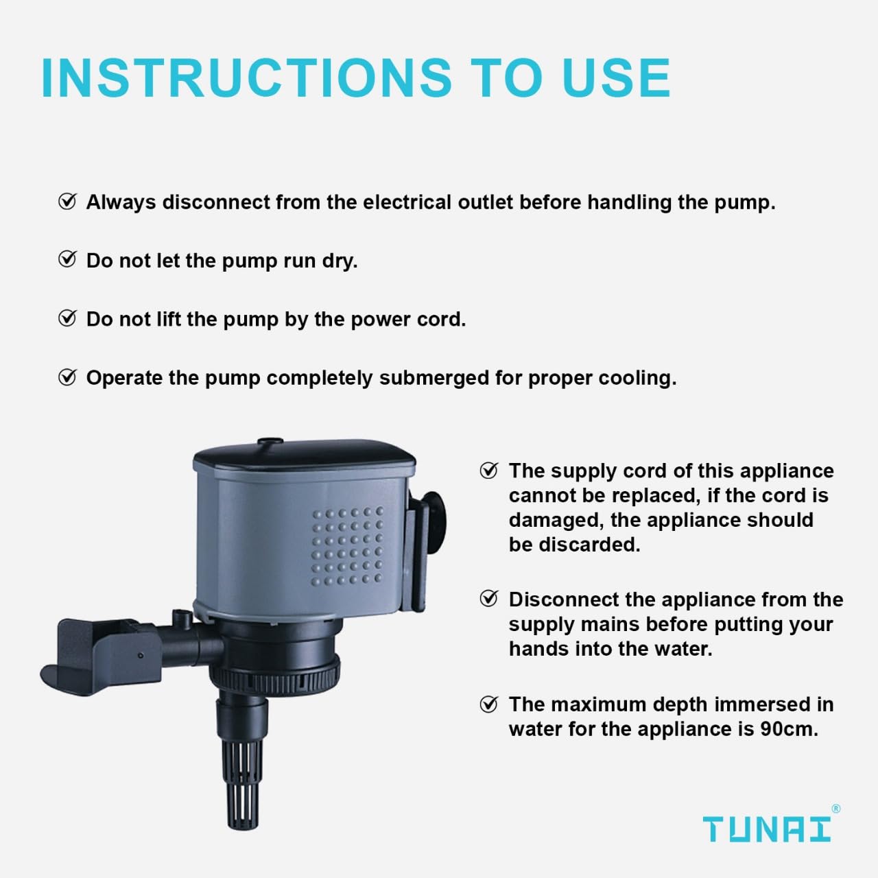 TUNAI AT-203 Submersible Power Head for Aquarium Fish Tank (Power Head Only, AT-203)