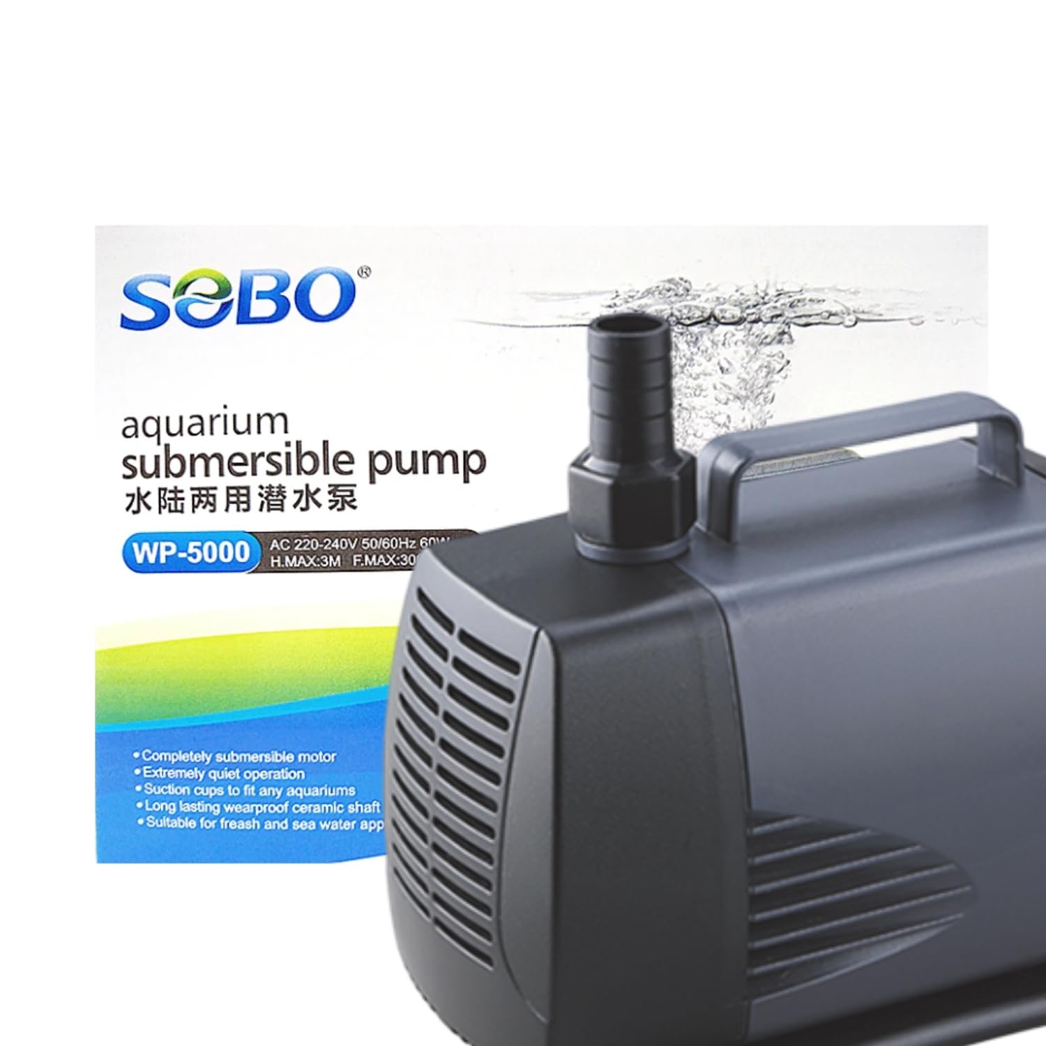 S0B0 WP-5000 Submersible Water Pump for Aquarium Fish Tank | Powerful Water Circulation | Strong and Consistent Flow | Power: 60W | F.Max: 3000L/H | Original from Tunai Store