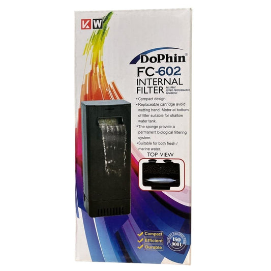 Dophin FC-602 Internal Filter Box for Aquarium Fish Tank | Suitable for Both Fresh and Marine Water | Output: 170L-200L/H | Suitable for Tank Size 30L | (Original from Tunai Store)