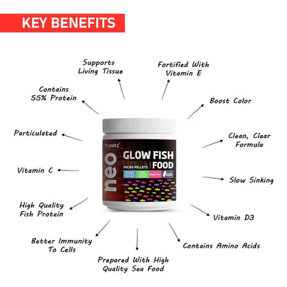 Tunai Glow Widow Fish Food | 100g | 55% Protein for Growth| 600 Microns Slow Sinking Aquarium Guppy Food (100g - 600 microns Granules)