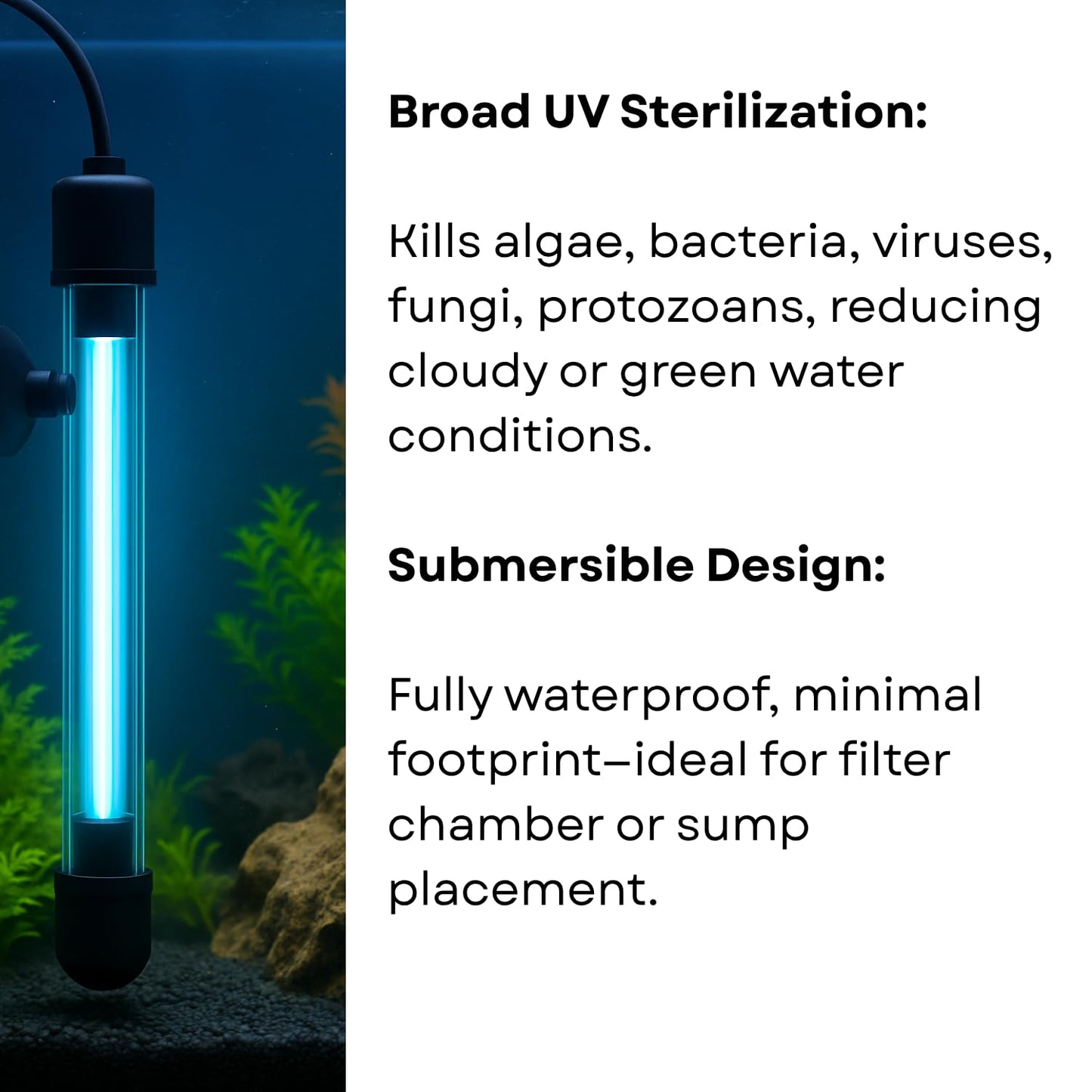 S0B0 UVC-9W Submersible UV Lamp for Aquarium Fish Tank | Water Clarity | Algae Removal | Energy Efficient | (Original from TUNAI Store)