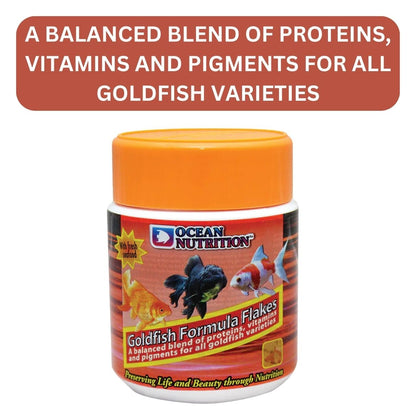 ON+ Goldfish Formula Flakes Fish Food for Gold Fish | 71g |34% Rich Protein Flakes for Gold Fish, Small Koi, Angelfish and Other Carp Varieties (Original Import Fishfood from Tunai Store)