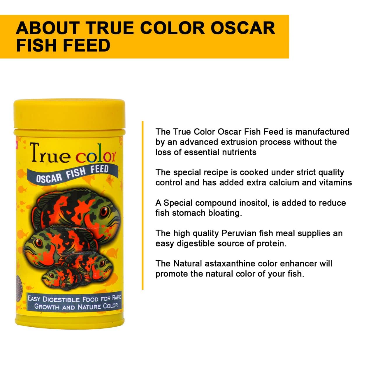 TUNAI Sf+ True Color Oscar Special Fish Food |100G| 4Mm Pellets| Fish Feed Fortified with 55% Protein, Calcium, Vitamins, Has Natural Color Enhancer and Regulates Digestion - All Life Stages