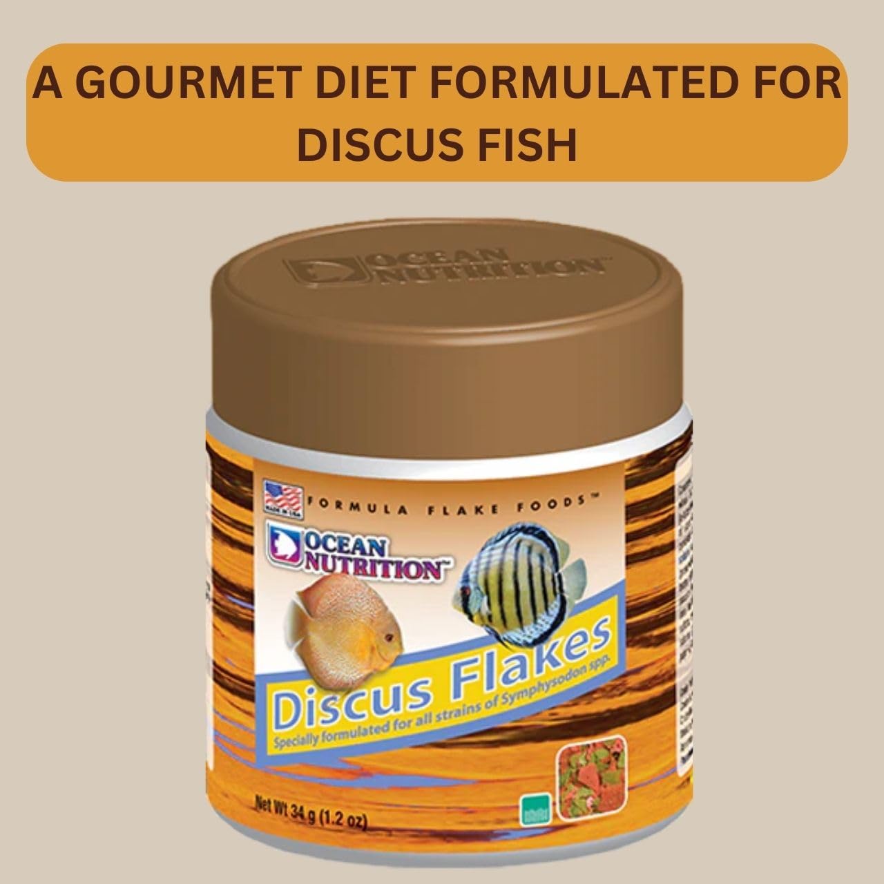 ON+ Discus Flakes Fish Food (Original from Tunai Store) | Specially Formulated Flake Food for Discus Symphysodon Spp (34gms, Flake)