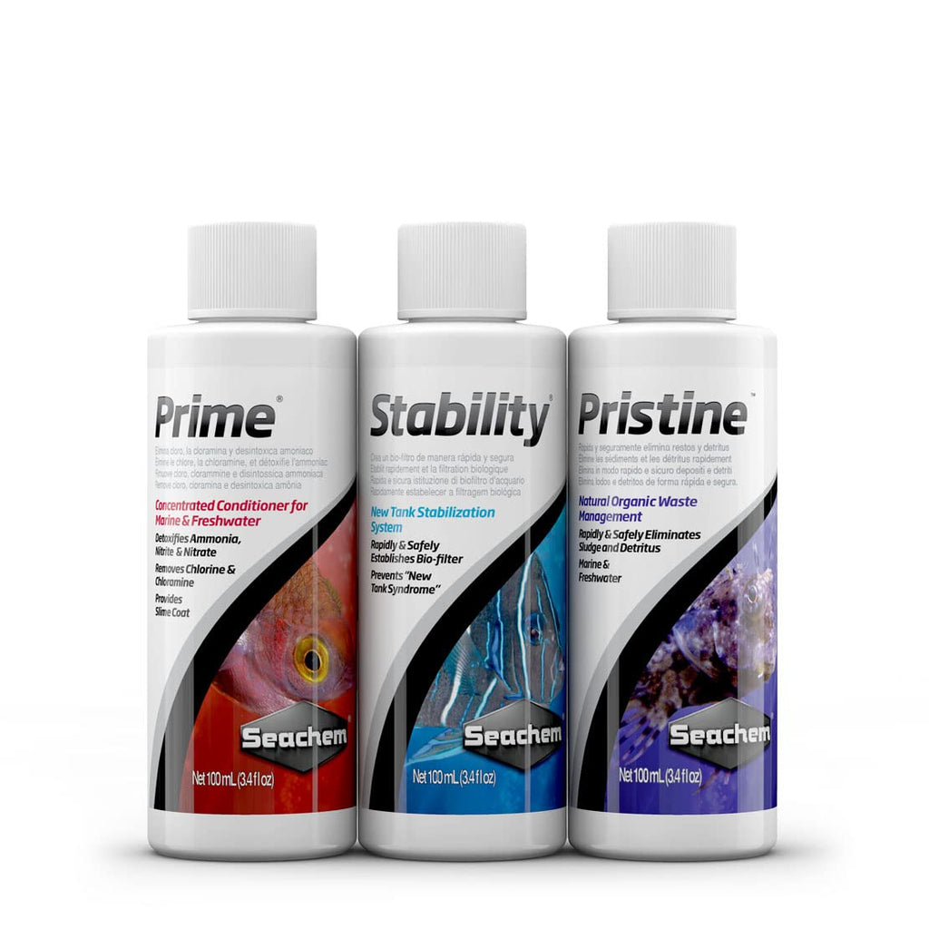 Seachem Sure Start Water Conditioner Prime + Stability + Pristine - 100 ml Each Bottle