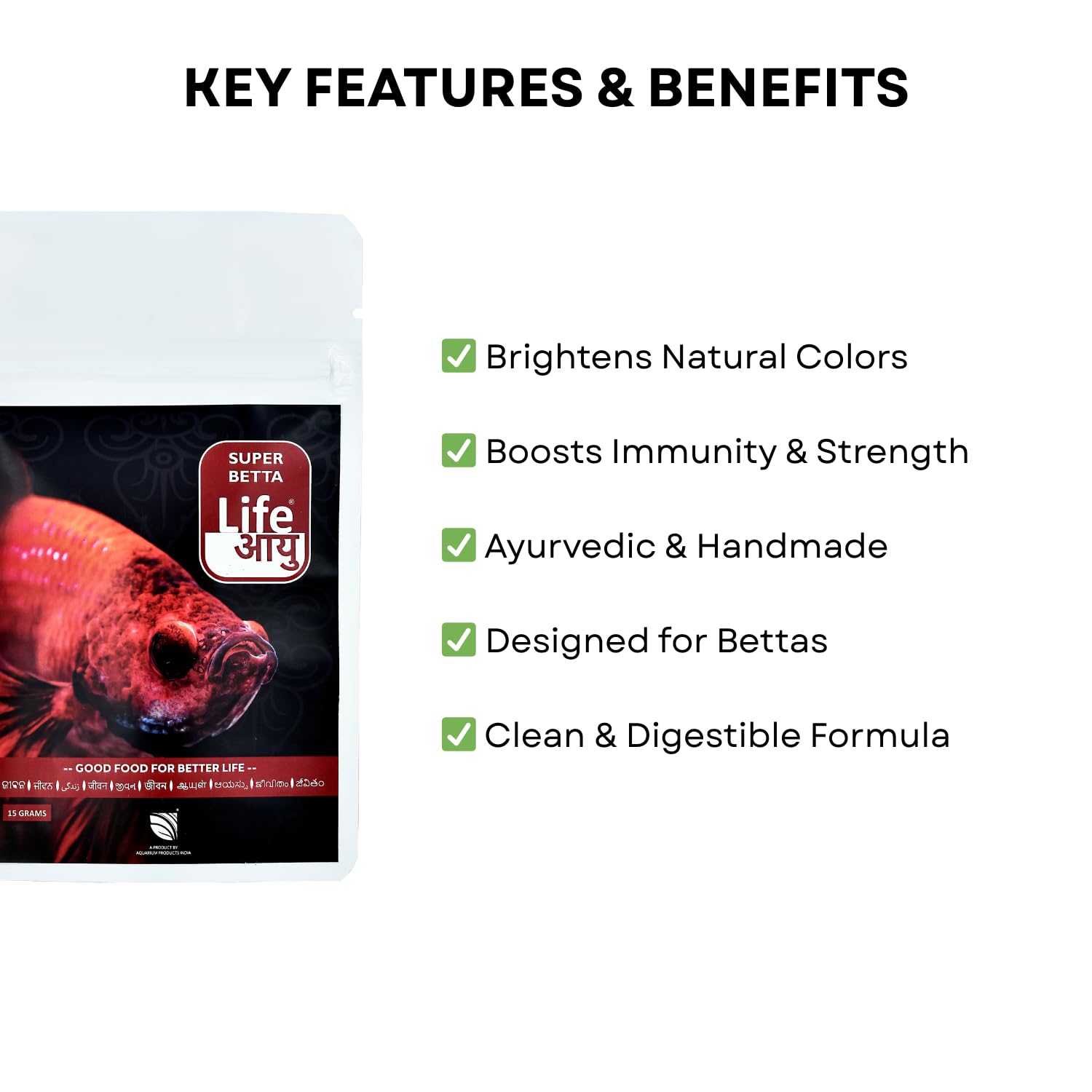 Life AAYU Super Betta Fish Food | Handmade Ayurvedic Formula for Color & Health | Natural Floating Pellets (15 GMS)