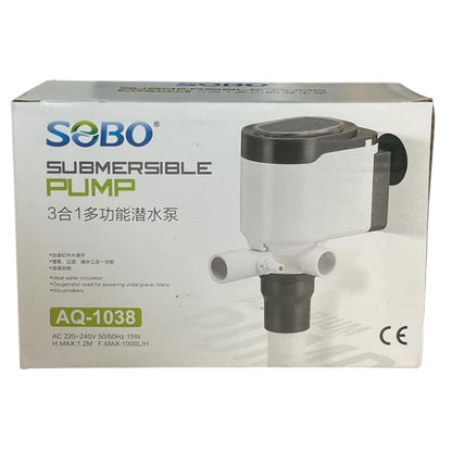 S0B0 AQ-1038 Power Head for Aquarium Fish Tank | Powerful Water Circulation for Strong and Consistent Flow | Ideal for Marine and Fresh Water | Power: 15W | F.Max: 1000L/H | Original from Tunai Store