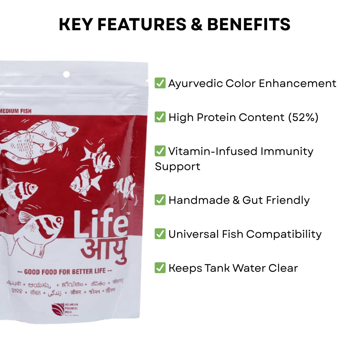 Life AAYU Red Fish Food | Ayurvedic Color Booster with Anchovy & Paprika | for All Fish Sizes | (Medium, 100gms)