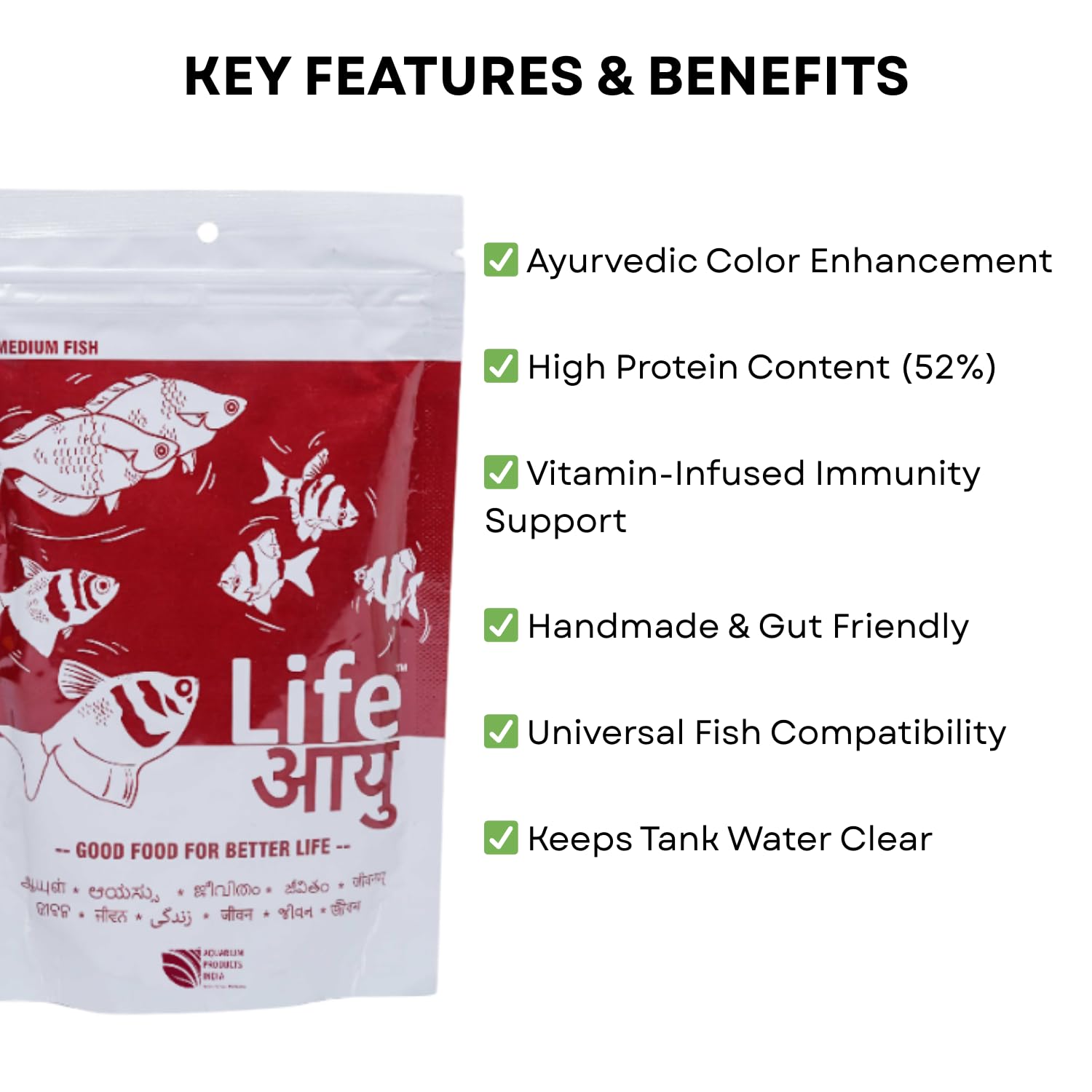 Life AAYU Red Fish Food | Ayurvedic Color Booster with Anchovy & Paprika | for All Fish Sizes | (Medium, 100gms)