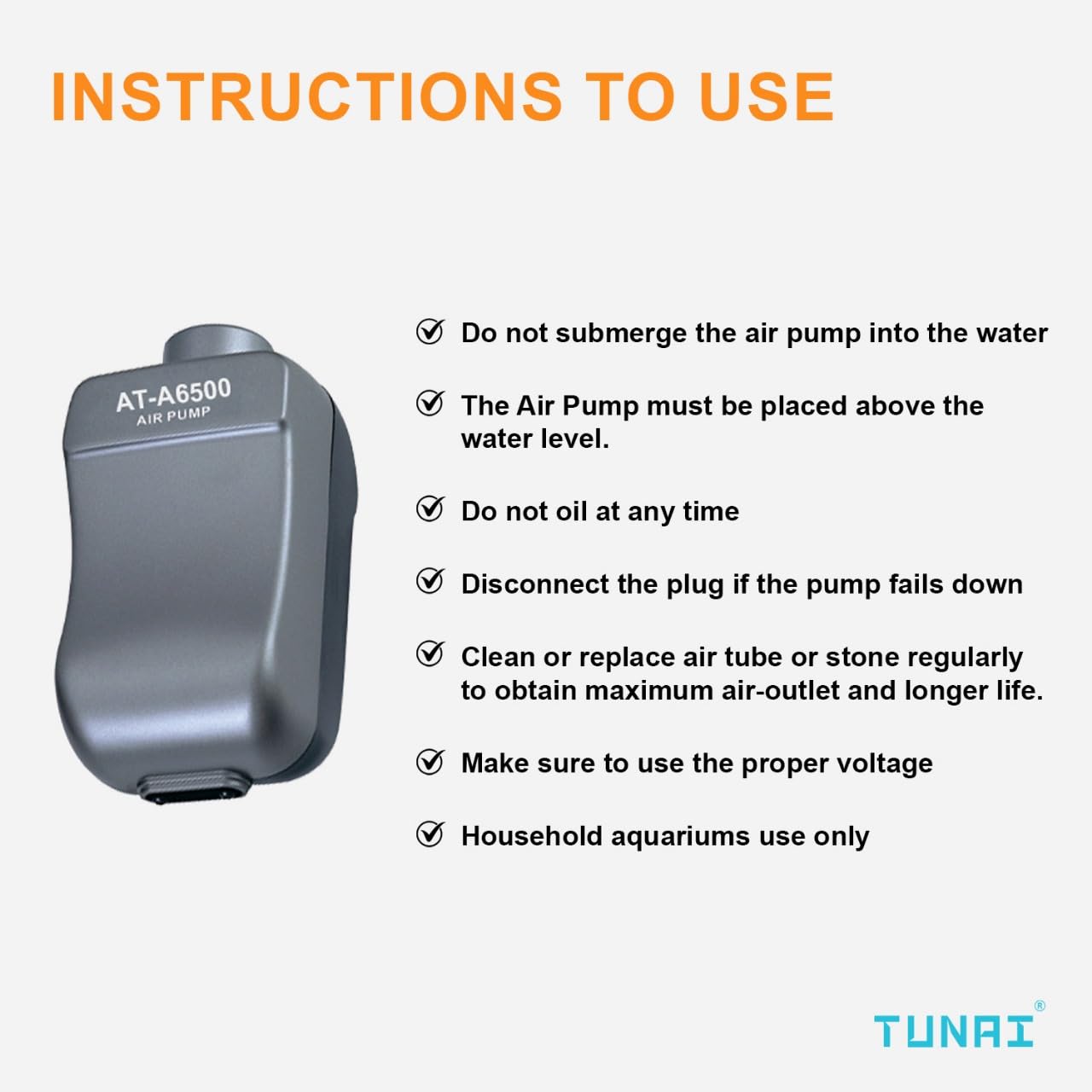 TUNAI AT-A6500 Air Pump for Aquarium Fish Tank Air Pump Powered with 4 Watts |3 litres Per Minute, Dual Outlets| Supports for Best Aeration and Oxygen Supply, Must Buy for Crowded Fish Tank