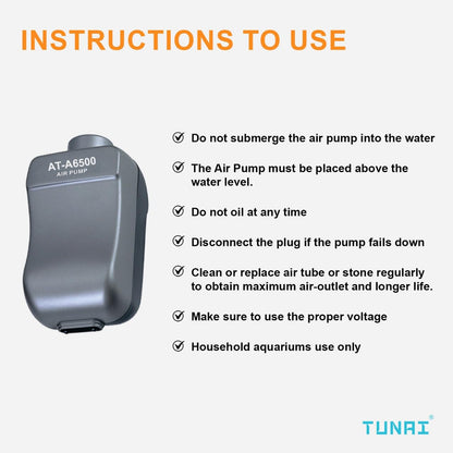 TUNAI AT-A6500 Air Pump for Aquarium Fish Tank Air Pump Powered with 4 Watts |3 litres Per Minute, Dual Outlets| Supports for Best Aeration and Oxygen Supply, Must Buy for Crowded Fish Tank