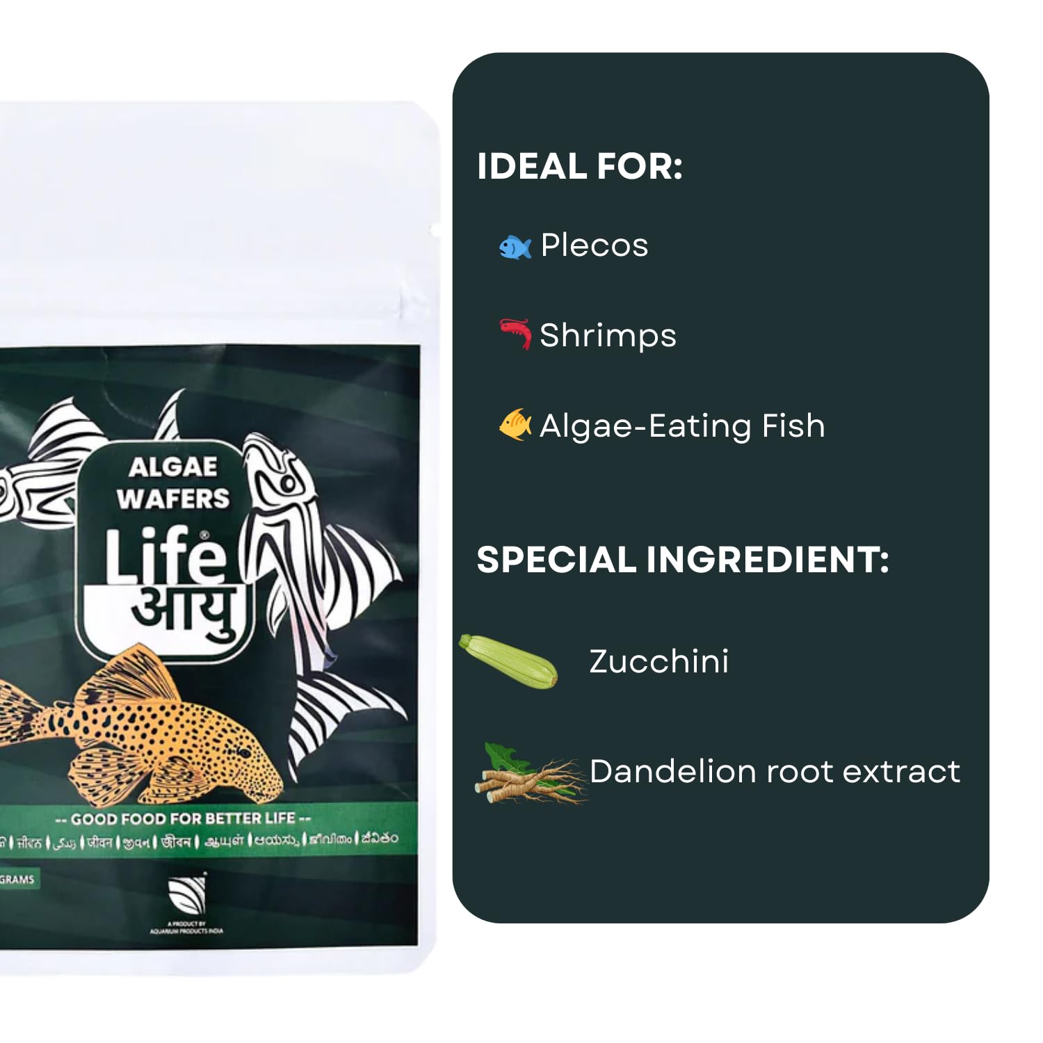 Life AAYU Algae Wafer Fish Food | Zucchini & Dandelion Formula for Plecos and Algae Eaters | Improves Digestion & Water Clarity (15 GMS)