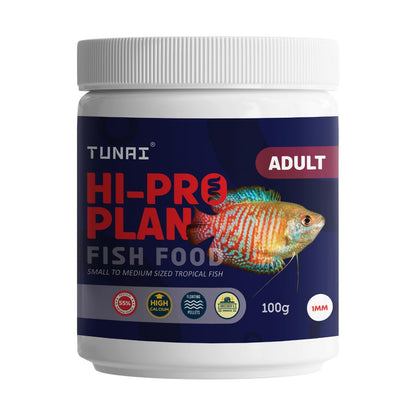 Tunai HI-PRO Plan Optimum Fish Food with 55% Protein | 450g | 1MM Pellets for Small and Medium Sized Gold Fish, Angel Fish, Betta, Tetras, Gourami & Other Tropical Fishes