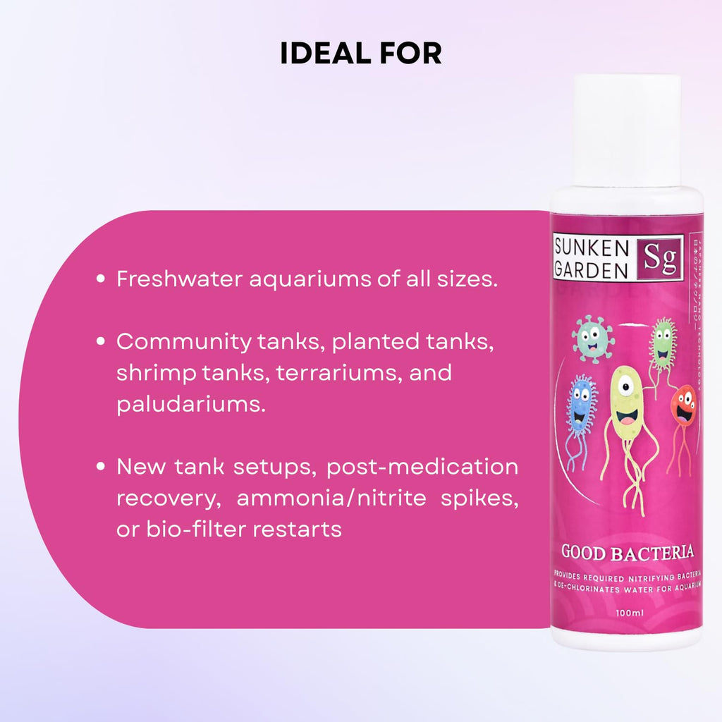 Sunken Garden Good Bacteria Aquarium Water Conditioner | Premium Denitrifying Bacteria for Water Clarity & Bio Stability | Safe for Shrimp & Invertebrates (100 ml)