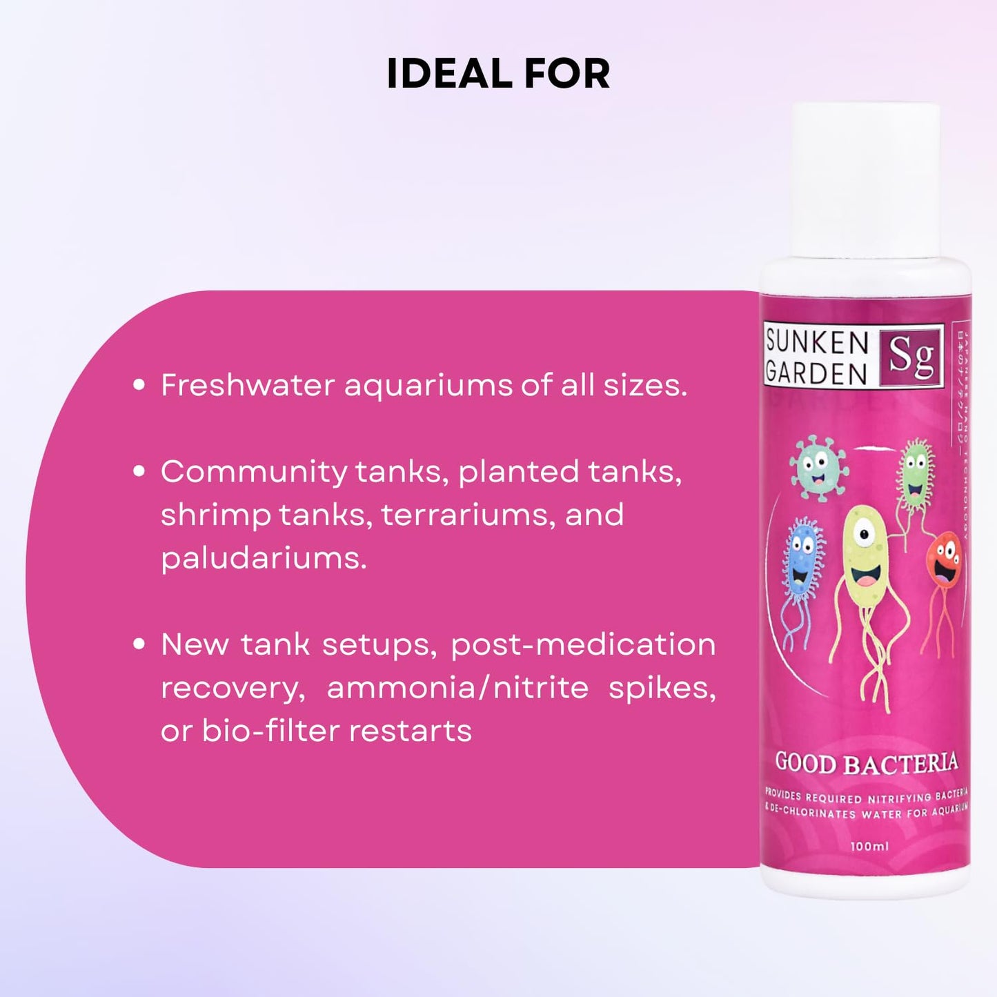 Sunken Garden Good Bacteria Aquarium Water Conditioner | Premium Denitrifying Bacteria for Water Clarity & Bio Stability | Safe for Shrimp & Invertebrates (100 ml)