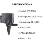 S0B0 WP-3880 Power Head for Aquarium Fish Tank | Powerful Water Circulation for Strong and Consistent Flow | Ideal for Marine and Fresh Water | Power: 35W | F.Max: 2500L/H | Original from Tunai Store