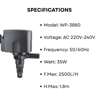 S0B0 WP-3880 Power Head for Aquarium Fish Tank | Powerful Water Circulation for Strong and Consistent Flow | Ideal for Marine and Fresh Water | Power: 35W | F.Max: 2500L/H | Original from Tunai Store