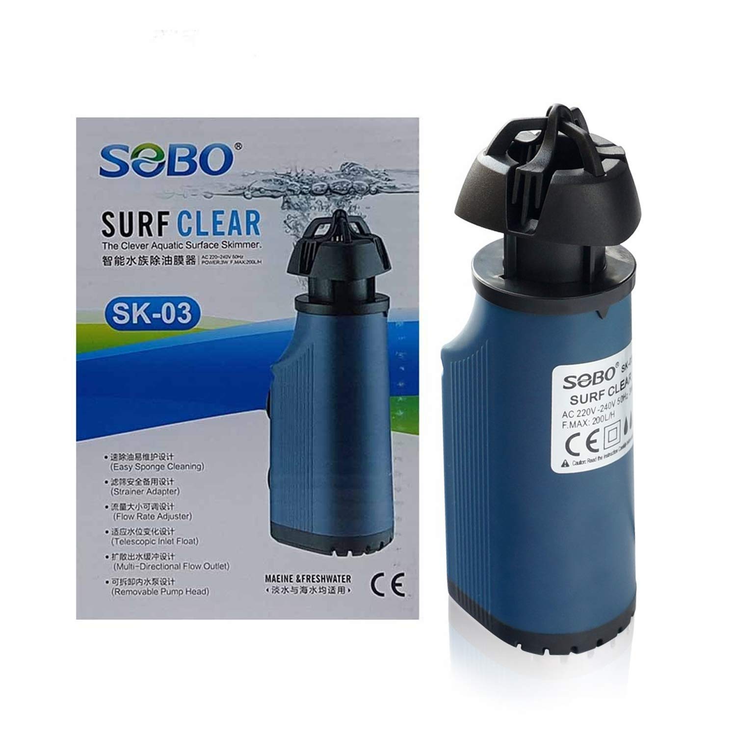 Sobo SK-03 Surf Clear (The Clever Aquatic Surface Skimmer) AC 220-240V 50Hz Power: 3W F.MAX:200L/HR - Central Fish Aquarium, 1 Piece
