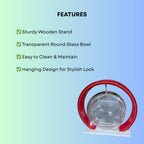 Double Bowl 6-inch Red Round Fish Bowl – Standing & Hanging Decorative Aquarium for Home & Office | 2-in-1 Double Bowl Round Fish Tank