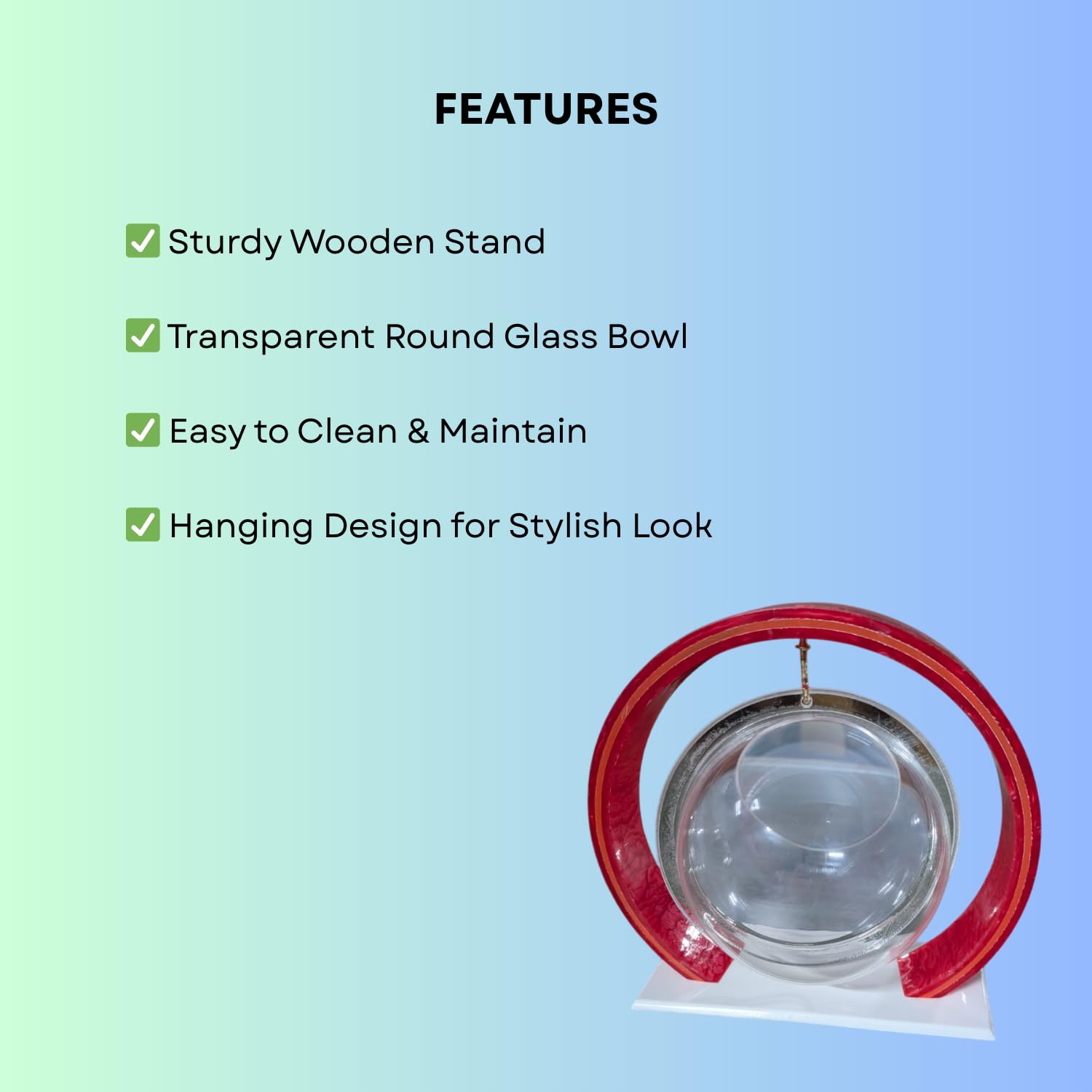 Double Bowl 6-inch Red Round Fish Bowl – Standing & Hanging Decorative Aquarium for Home & Office | 2-in-1 Double Bowl Round Fish Tank