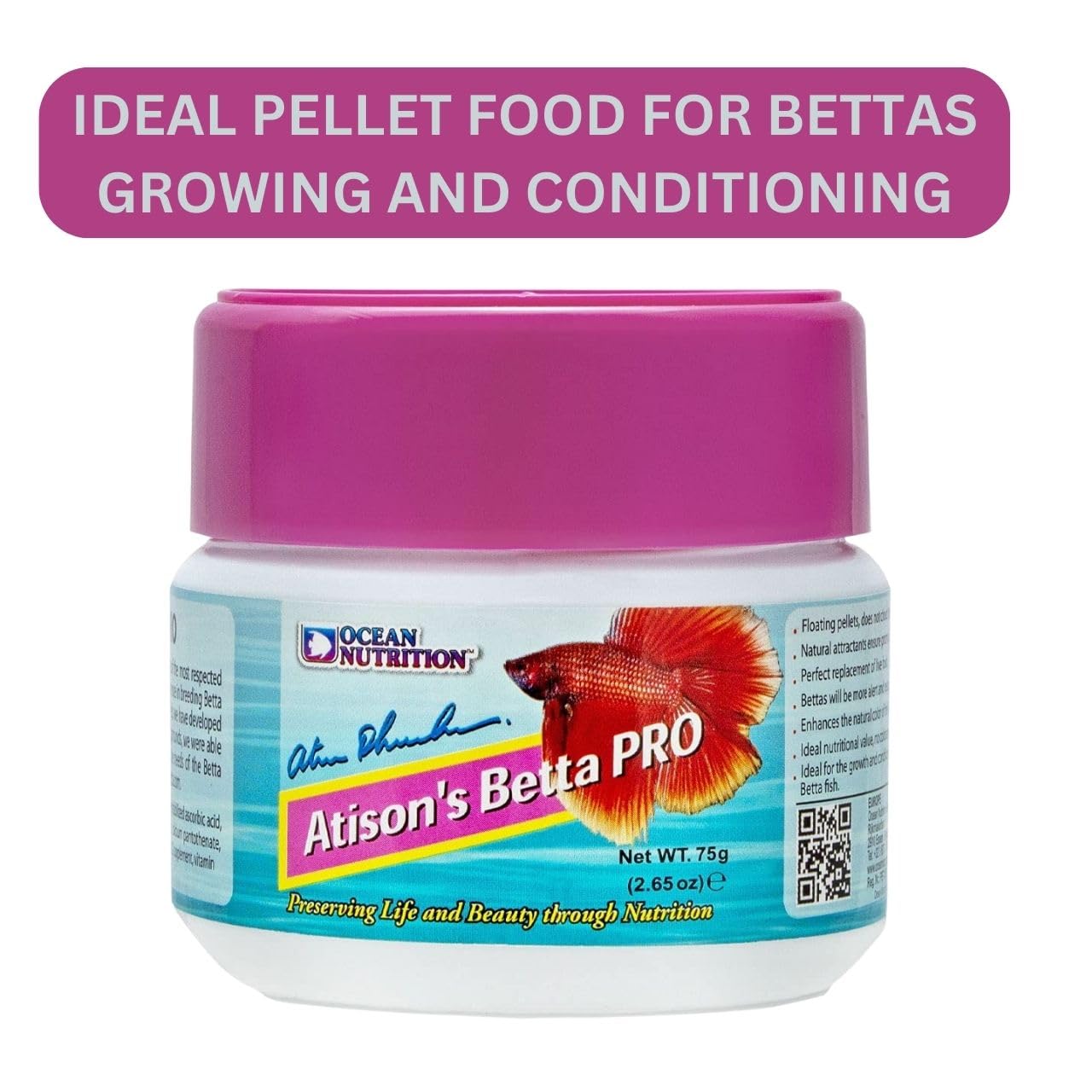 ON+ Atison's Betta PRO Fish Food (Original from Tunai Store) | Ideal Pellet for All Bettas Growing and Conditioning (75gms, Floating Pellets)