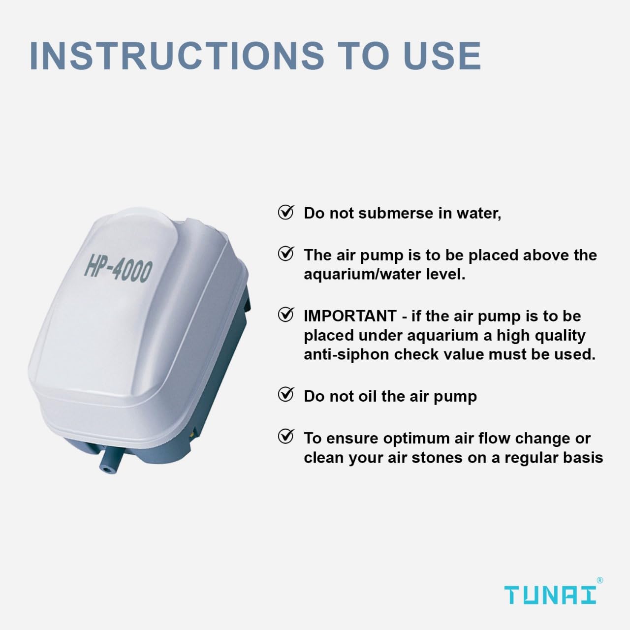 TUNAI HP High Pressure Air Pump for Aquarium Fish Tank (HP-4000, Air Pump Only)