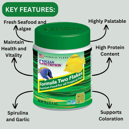 ON+ Formula Two Flakes Fish Food (Original from Tunai Store) | Premium Flake Food for All Tropical Fish (71gms, Flake)