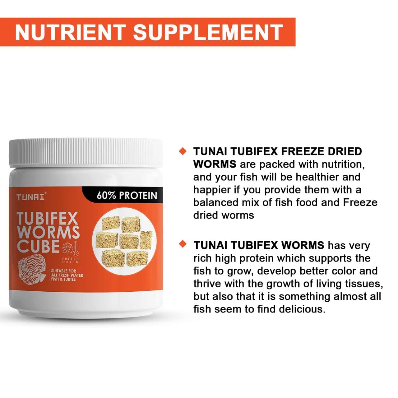 TUNAI Tubifex Worms Cube Blocks Fish Food for BARBELS, Catfish, DANIOS, Discus, GOURAMIS, Tetra and Turtles (50g - Tubifex Freeze Dried Worms)