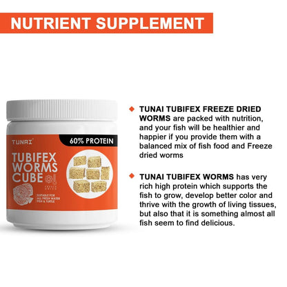 TUNAI Tubifex Worms Cube Blocks Fish Food for BARBELS, Catfish, DANIOS, Discus, GOURAMIS, Tetra and Turtles (50g - Tubifex Freeze Dried Worms)