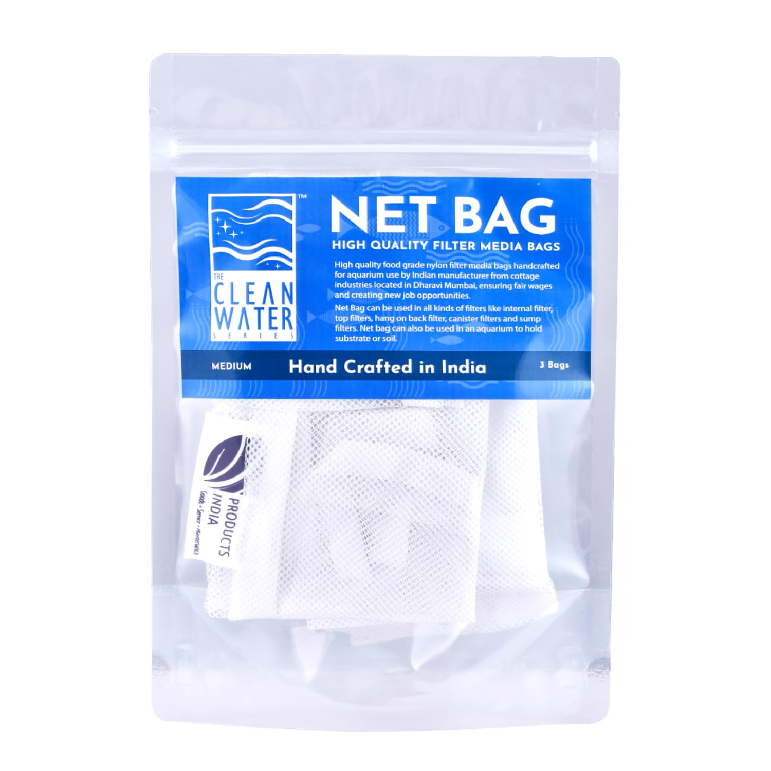 The Clear Water Series Net Bag for Aquarium Filter Media, Durable Bags to Hold Biological and Chemical Filter Media (Medium (Pack of 3))