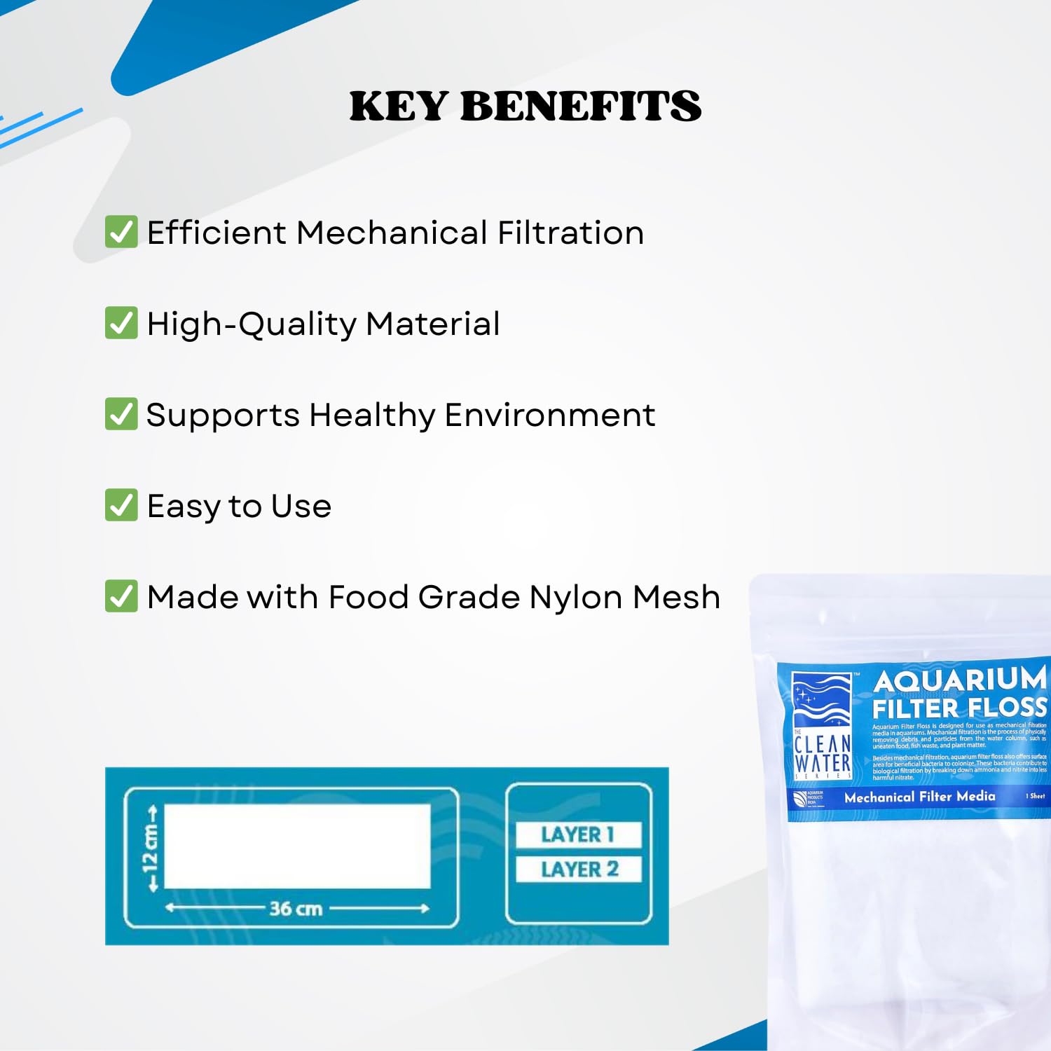 The Clean Water Series Aquarium Filter Floss | Ideal Choice for Mechanical Filtration in Aquariums (Food-Grade Nylon Mesh)