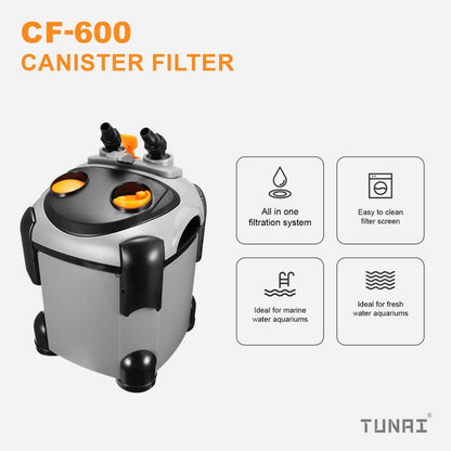 TUNAI KW DOPHIN CF-600 Canister Filter for Aquarium Fish Tank (Watt 20W, Max Output 650 L/H), Suitable for 70 litres Fresh Water Fish Tank, Marine Aquarium Fish Tank