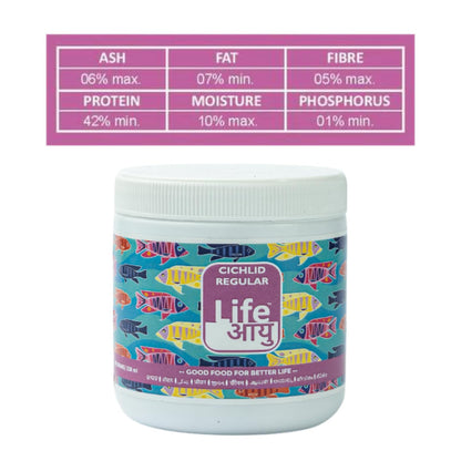 Life AAYU Cichlid Fish Food | Immunity Booster & Digestive Support | Ideal for All Cichlids Variants | (100 GMS, Regular)