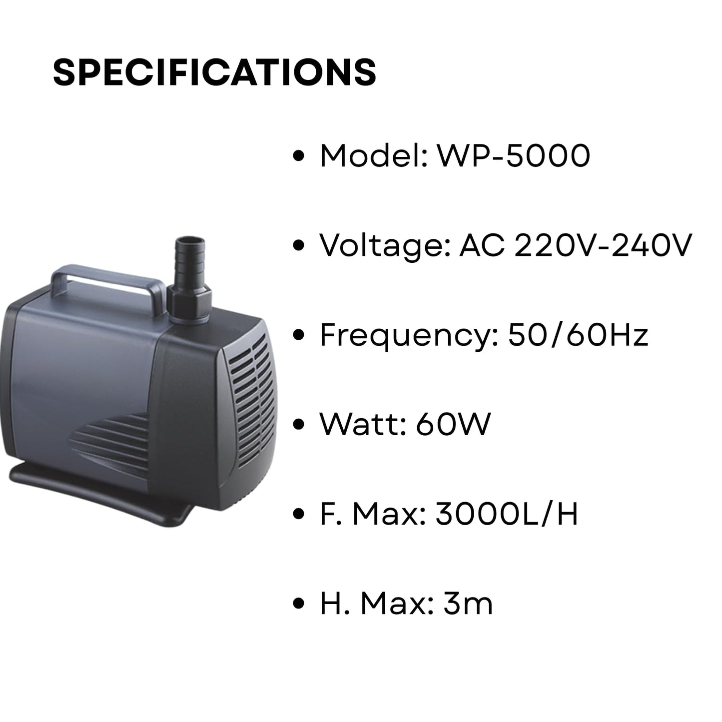 S0B0 WP-5000 Submersible Water Pump for Aquarium Fish Tank | Powerful Water Circulation | Strong and Consistent Flow | Power: 60W | F.Max: 3000L/H | Original from Tunai Store