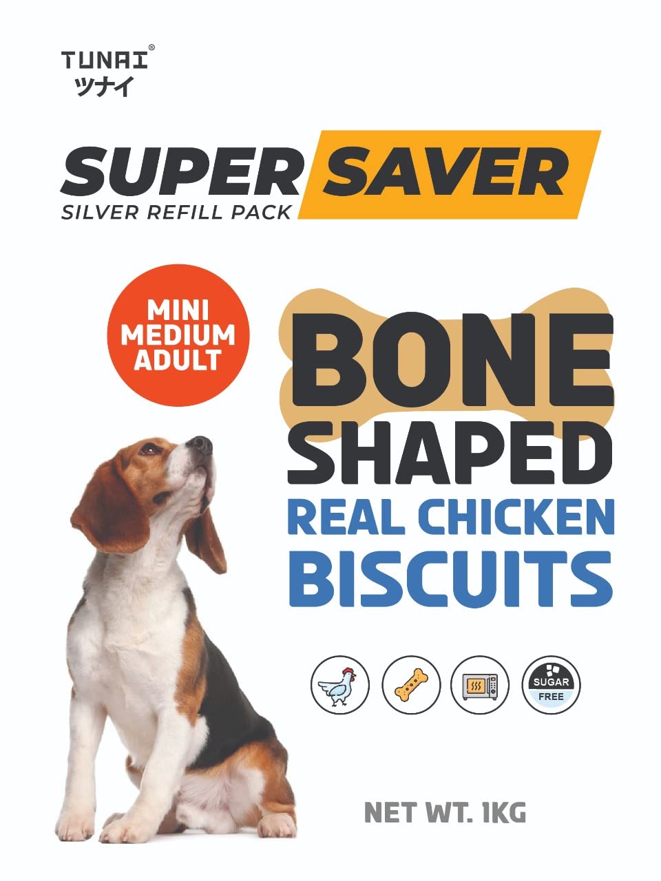 Tunai Super Saver Dog Biscuits | Dog Treats | Dog Food | 1kg Real Chicken Meat Flavoured Bone Shaped Biscuits for Adult Dogs Best Training Treats