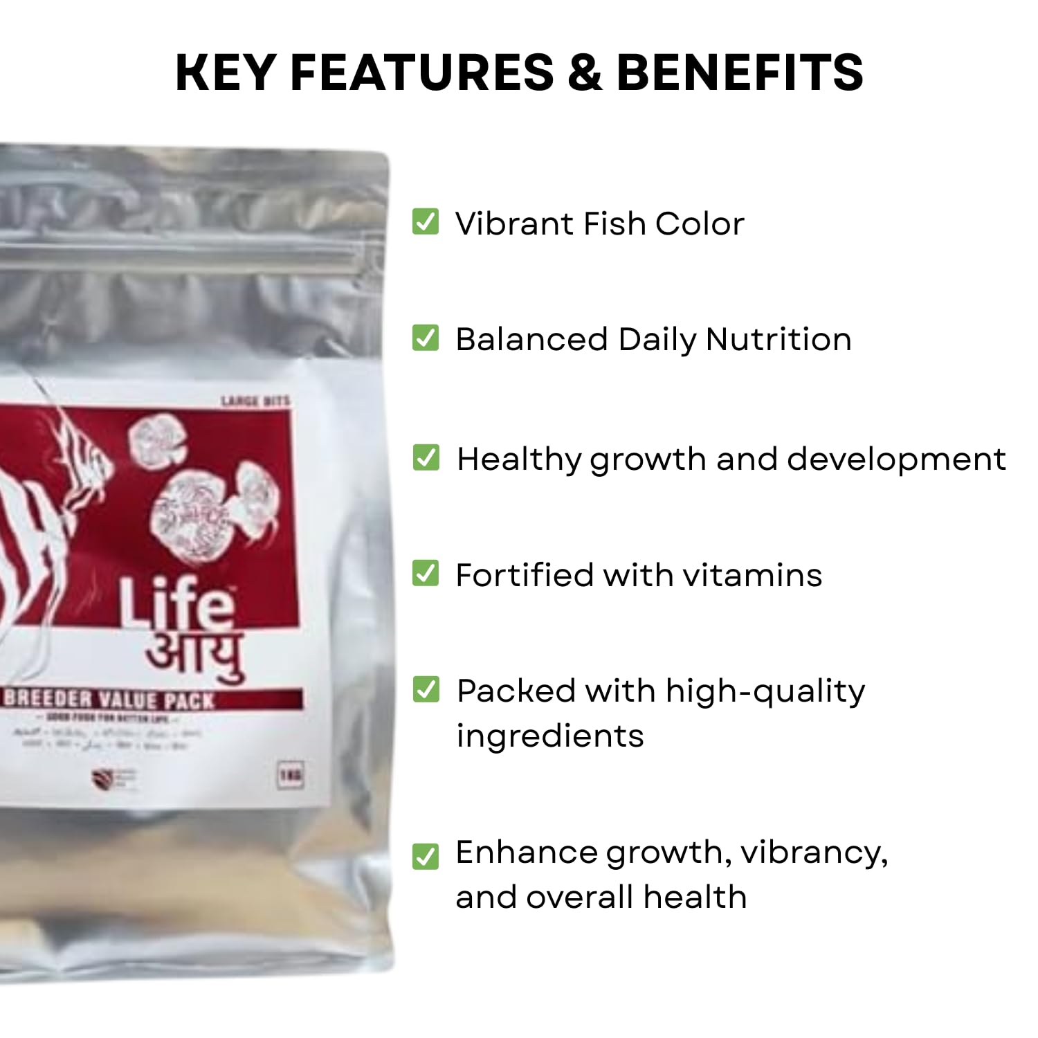 Life AAYU Breeder Value Pack Premium Fish Food | Ideal Choice for Keeping Your Fish Healthy (1 KG, Medium Bits)