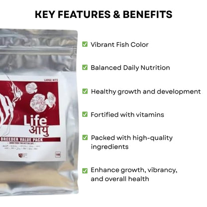 Life AAYU Breeder Value Pack Premium Fish Food | Ideal Choice for Keeping Your Fish Healthy (1 KG, Medium Bits)