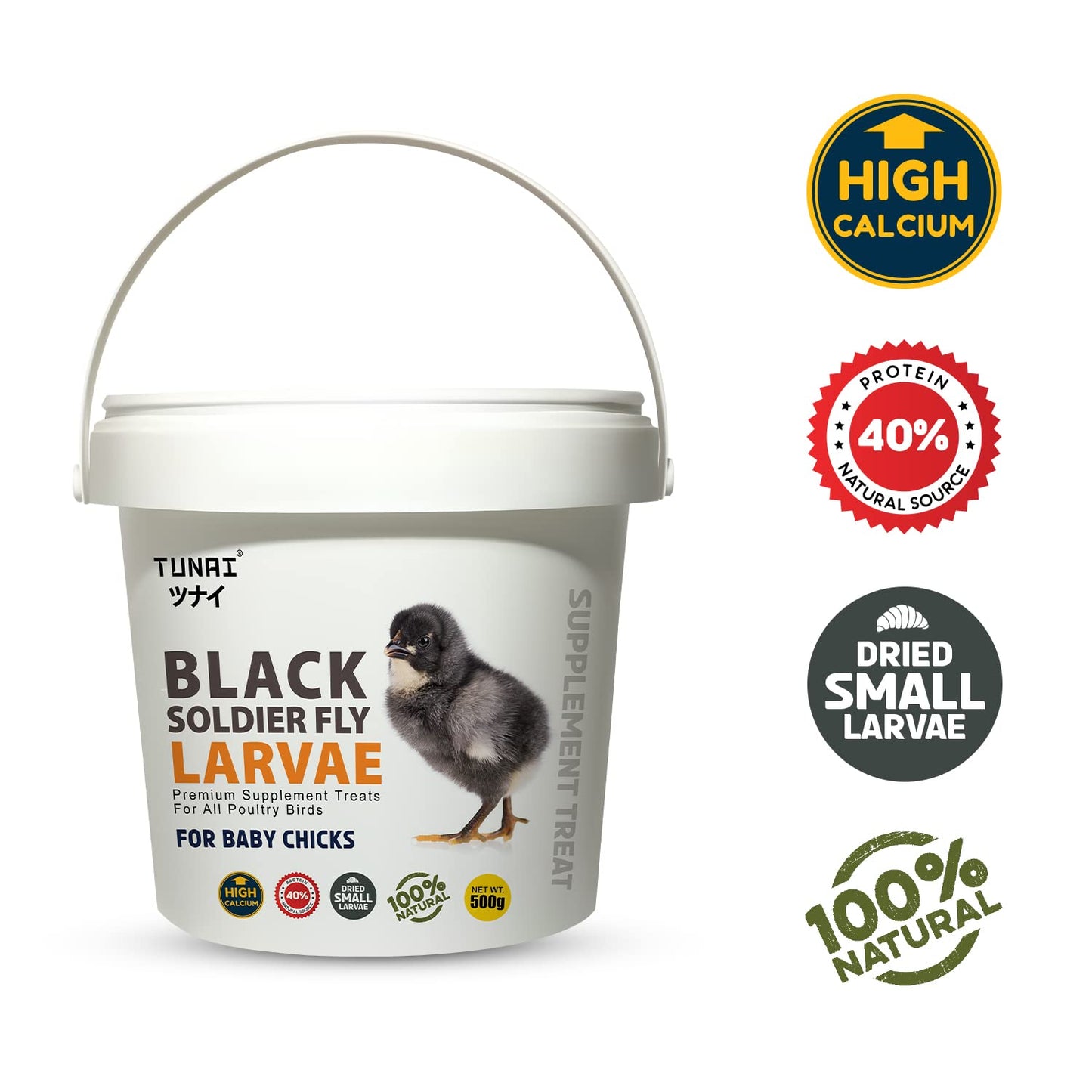 Tunai Black Soldier Fly Larvae | 500g | 60X Calcium, Fortified with 40% Protein Energy, Natural Supplement Treat for Poultry, Hen, Chicken, cockBaby Chicken