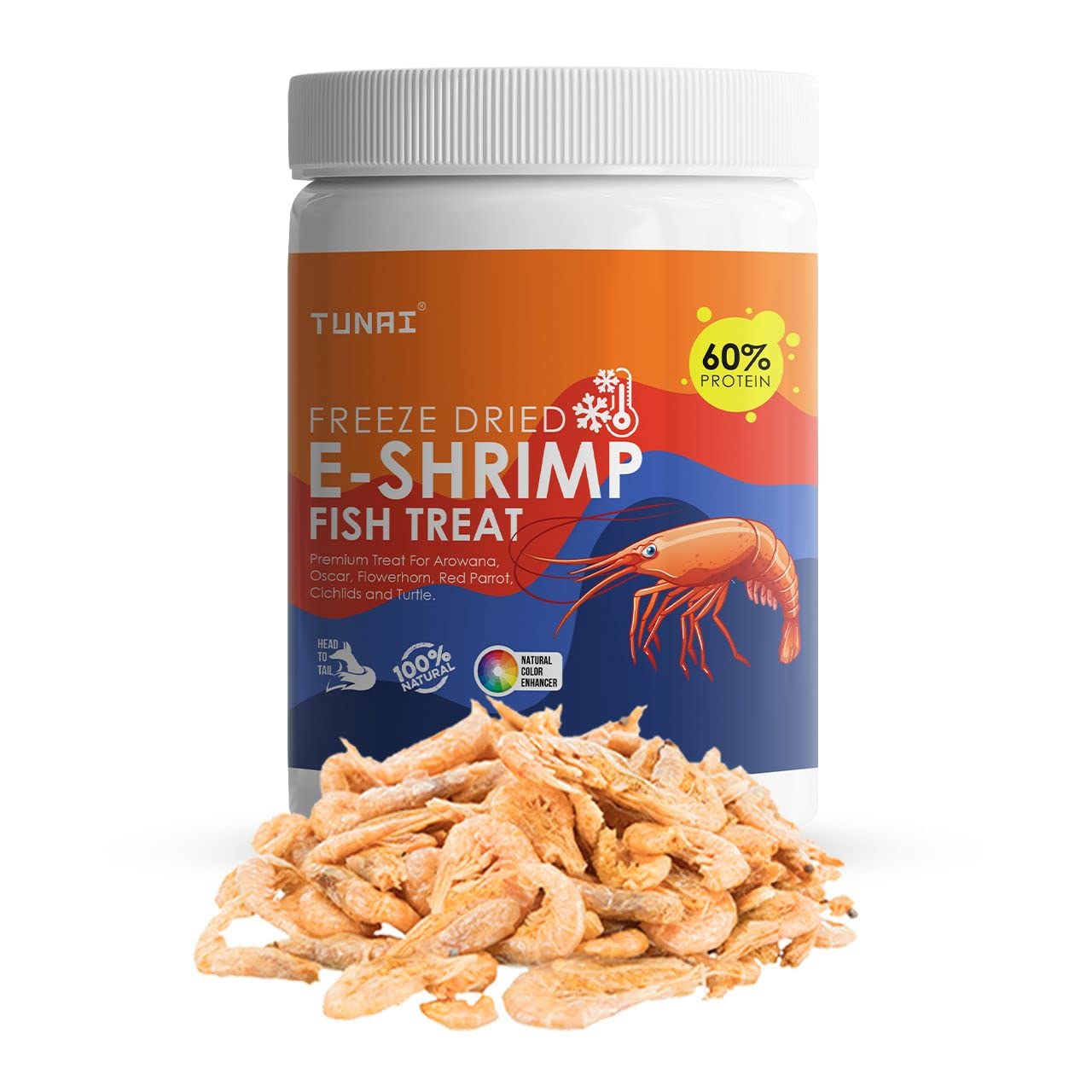 TUNAI E-Shrimp Freeze Dried Shrimps for All Life Stages with 60% Protein 25G Fish Food for Arowana, Flowerhorn, Red Parrot, Oscar, Turtle & Tortoise