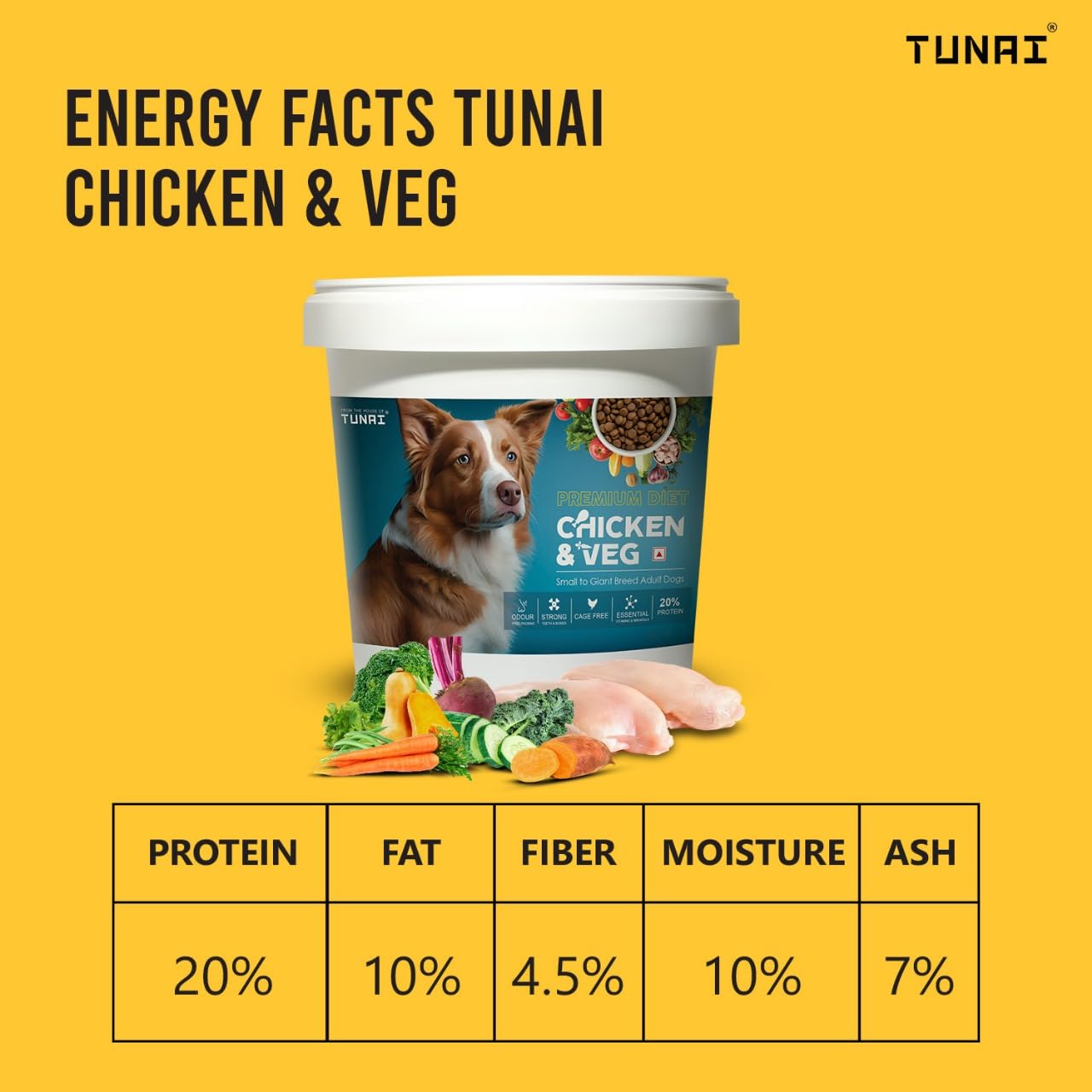 Tunai Dry Dog Food for Small to Giant Adult Breeds (3Kg - Vegetable & Chicken)