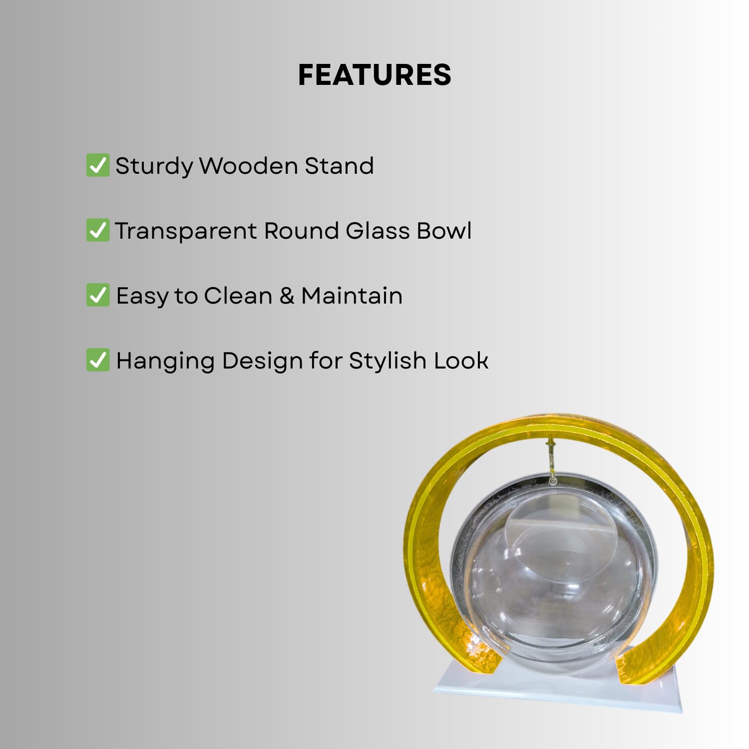 Double Bowl 6-inch Yellow Round Fish Bowl – Standing & Hanging Decorative Aquarium for Home & Office | 2-in-1 Double Bowl Round Fish Tank