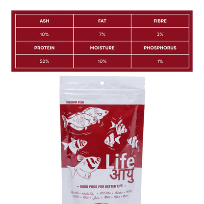 Life AAYU Red Fish Food | Ayurvedic Color Booster with Anchovy & Paprika | for All Fish Sizes | (Medium, 100gms)