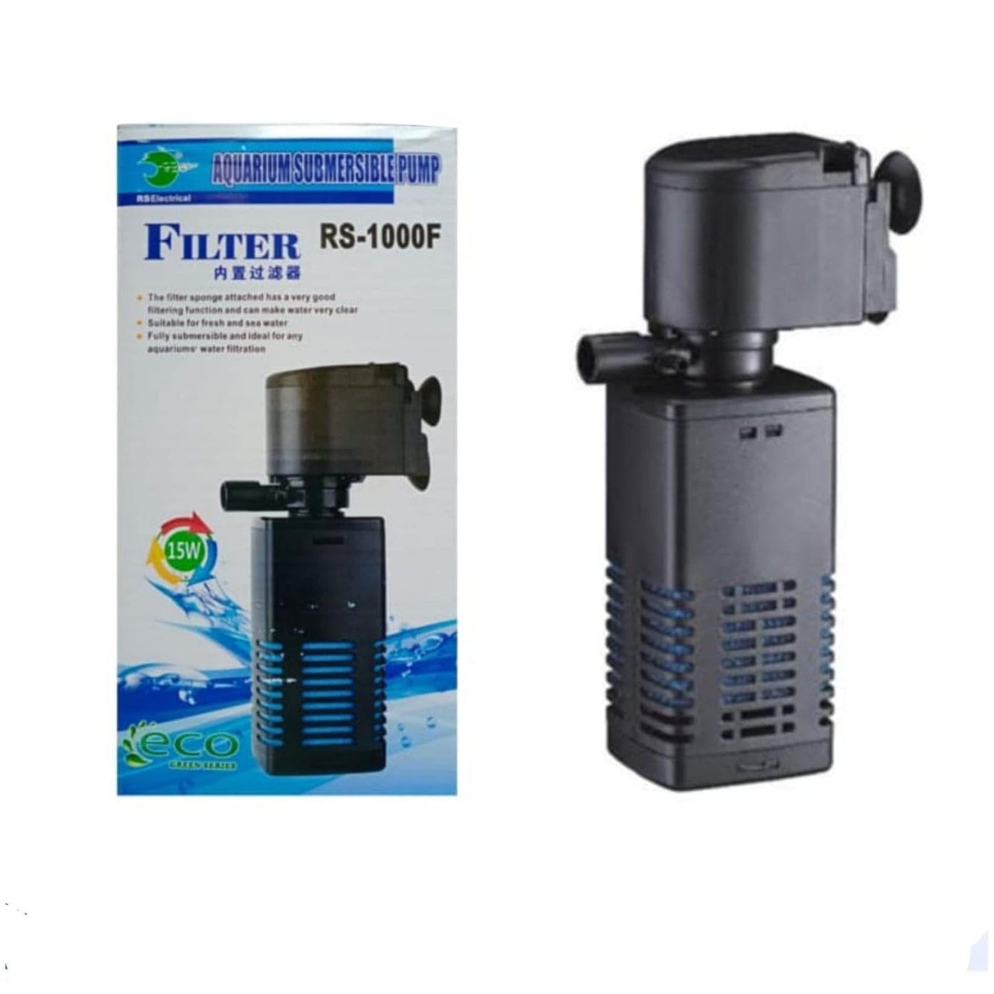 RS Electrical Aquarium Submersible Filter Pump | RS-1000F | Eco Green Series | 1 Count | Original from Tunai Store